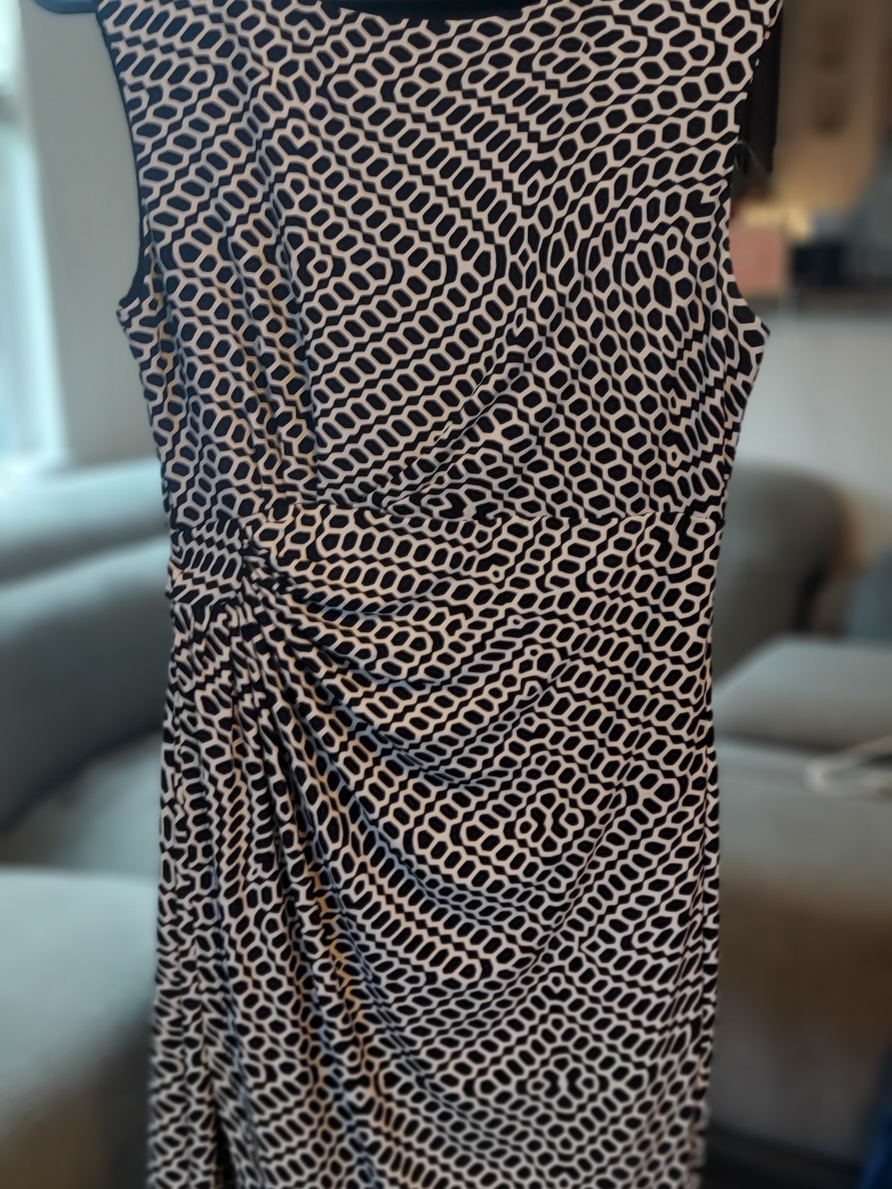 Sleeveless Black and White Geometric Midi Dress